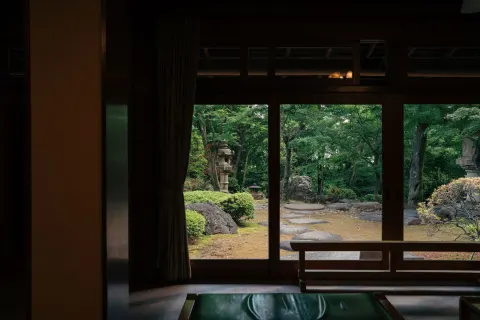 A garden seen from a traditional room
